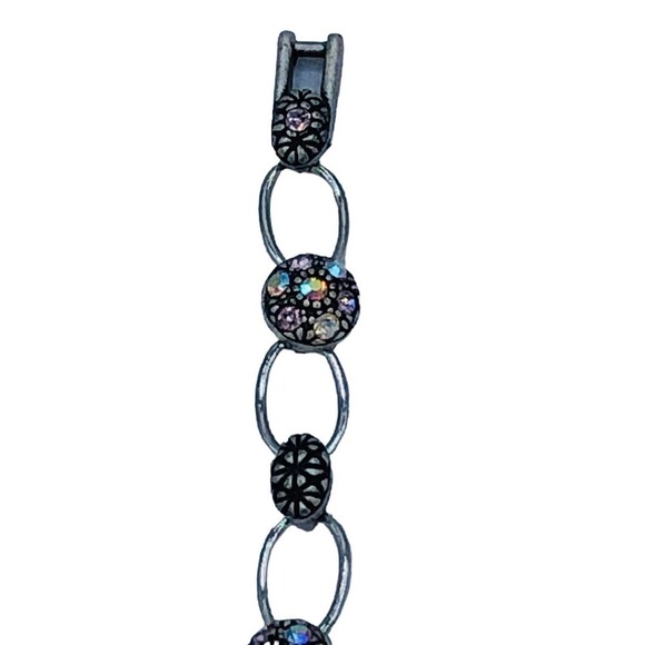 Pink Aurora Borealis Rhinestone Dark Tone Fashion Tennis Bracelet - Picture 5 of 7